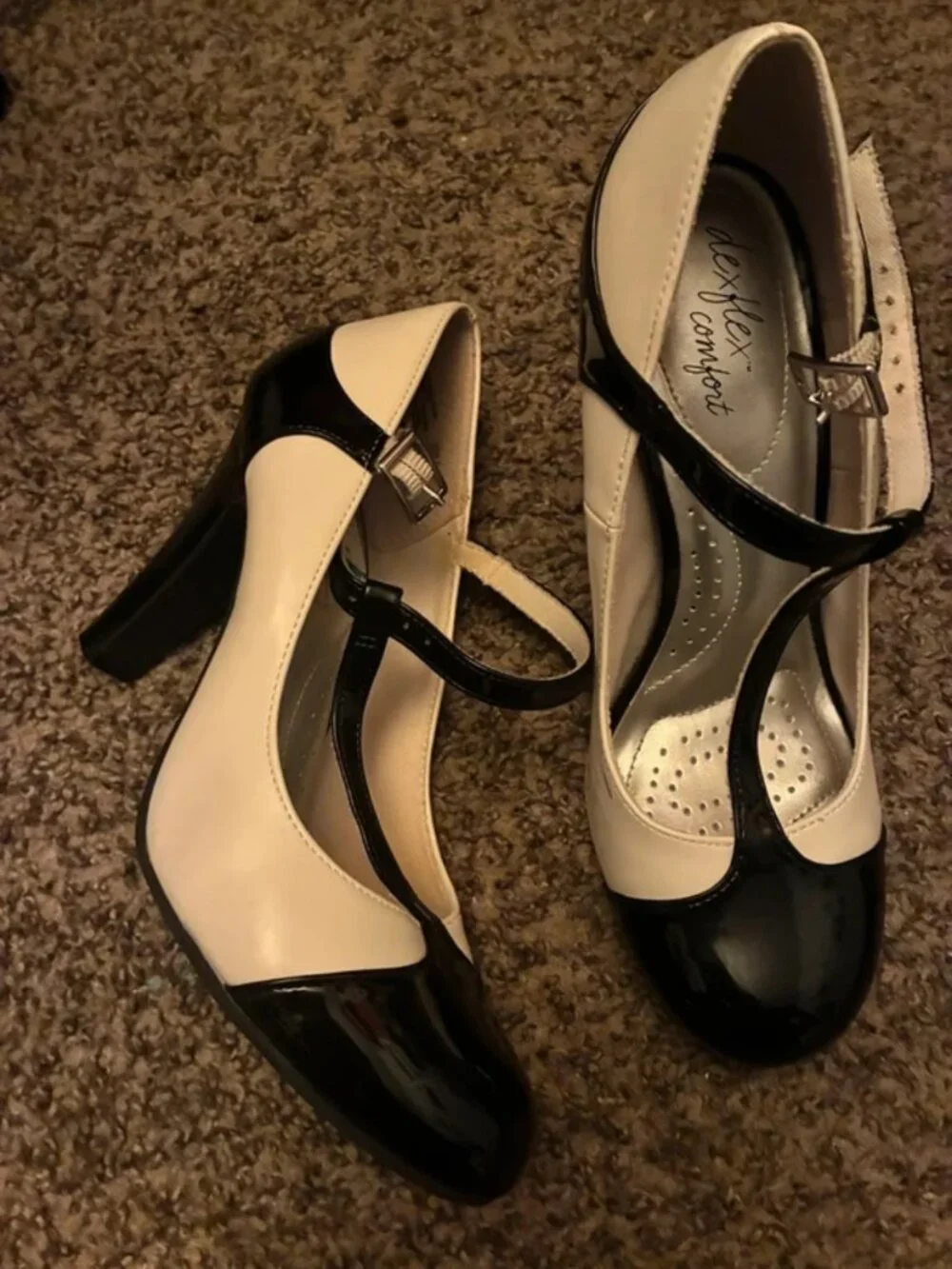 White and black heels